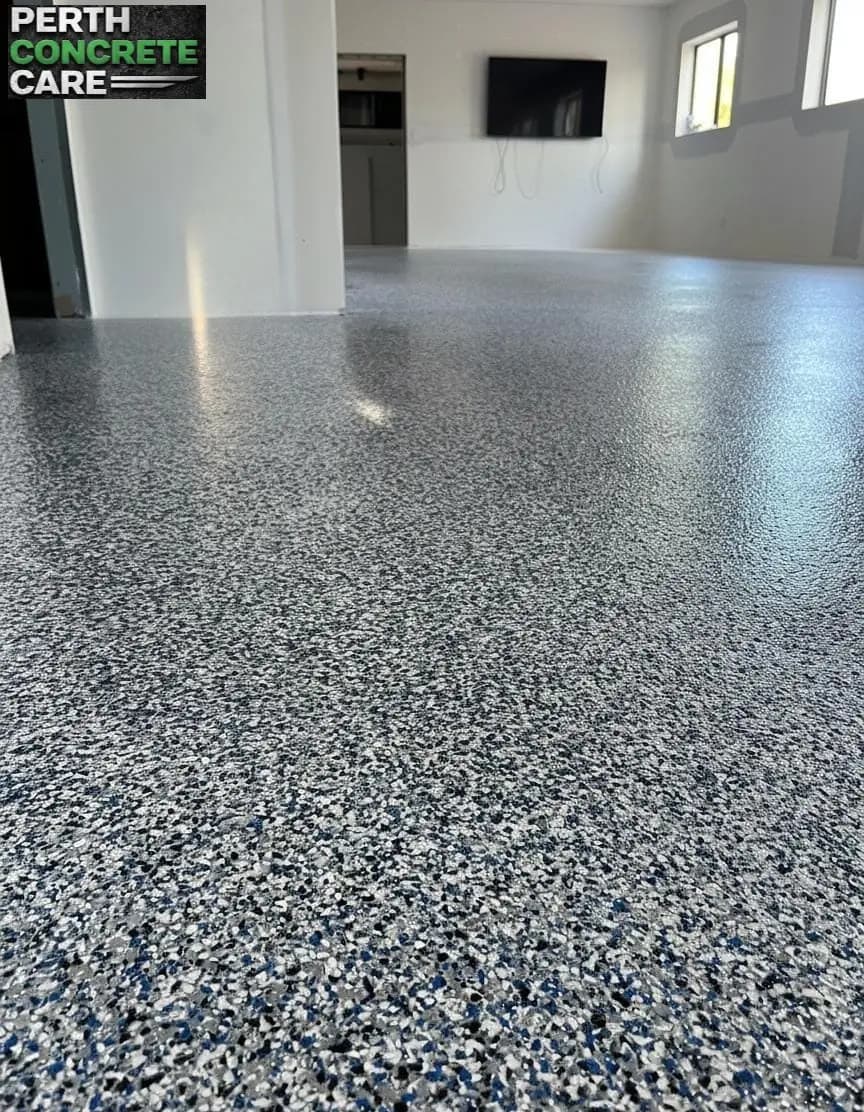 Granny Flat with old carpet removed and Epoxy flake floor installed in Mindarie, W.A