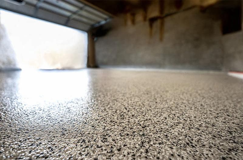 Light grey epoxy flake garage floor in Joondalup with full flake coverage